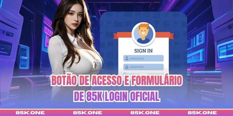 Botão de acesso e formulário de 85K Login oficial