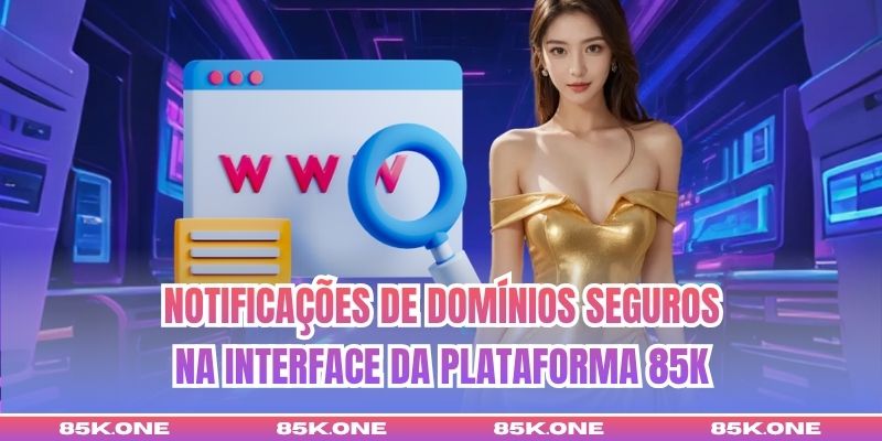 Notificações de domínios seguros na interface da plataforma 85K